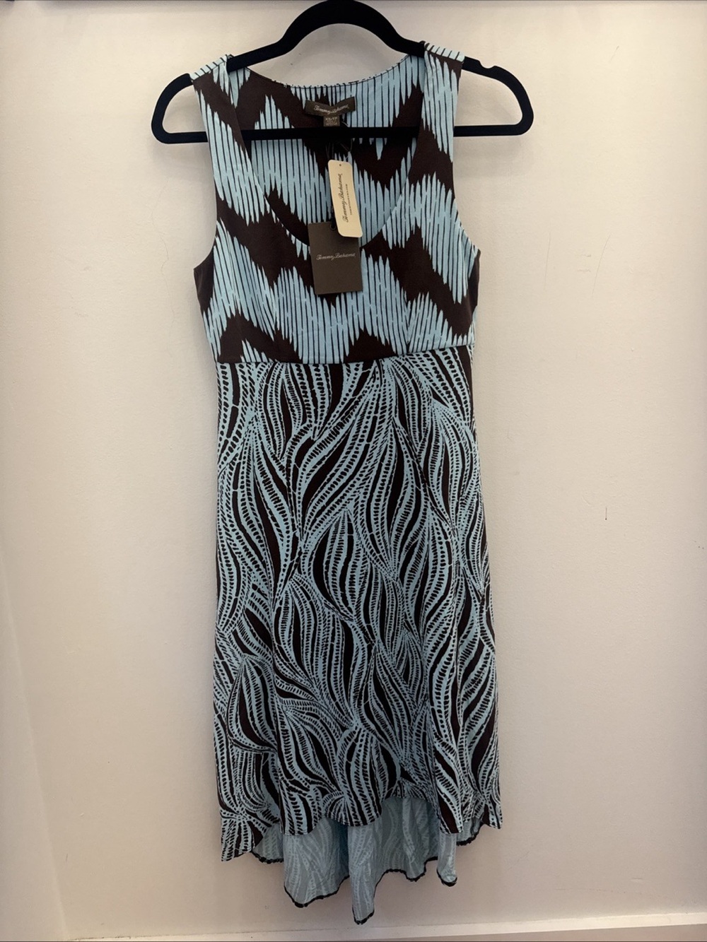 TOMMY BAHAMA Summer Midi DRESS Sleeveless Aqua/Brown